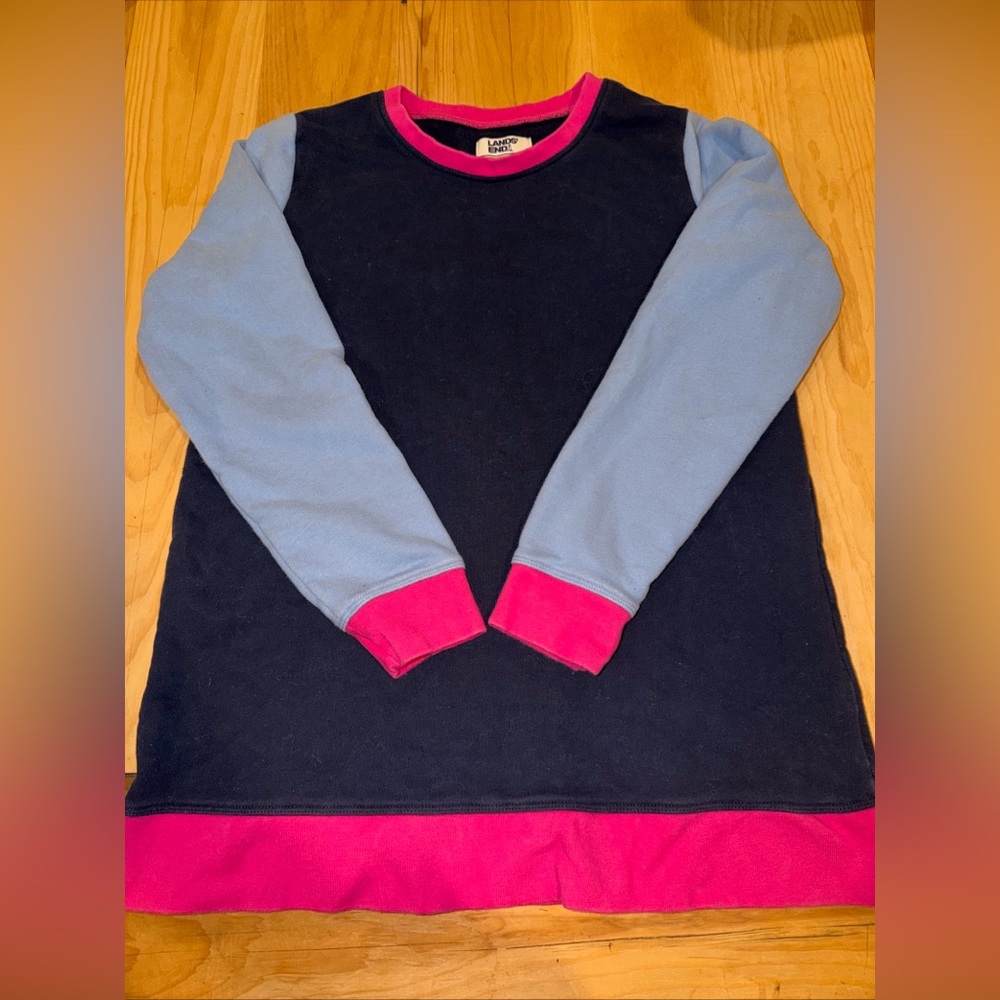 Lands' End Pullover, Women's Size Medium, Dark Blue/Light Blue & Pink